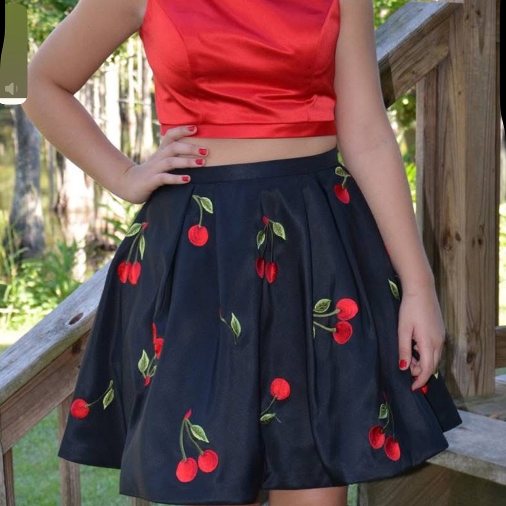 Sherri Hill Red and Black Cherry Embroidered Skirt Set - Picture 3 of 3
